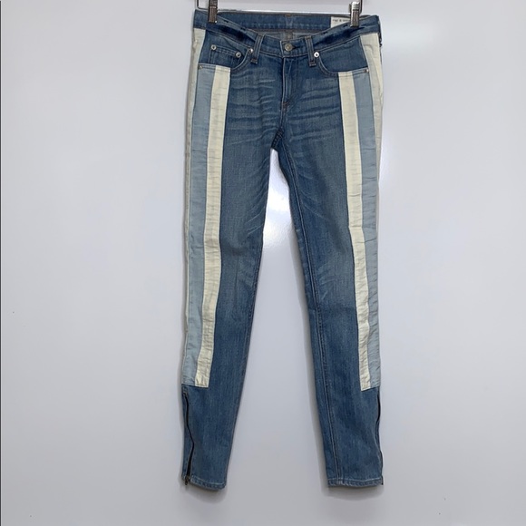 RAG & BONE Relay Skinny Racer Patch Denim Jeans - Picture 2 of 11
